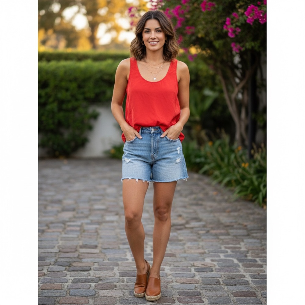 Madewell Red 100%‎ Silk Scoop Neck Tank Top Size L
